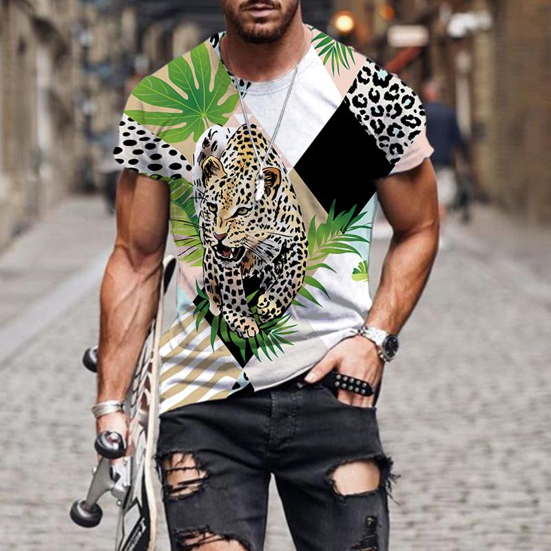 Kukebang Zomer Mannen T-shirt Premium Luipaard Patroon 3D Gedrukt vintage t-shirt Harajuku Casual korte Mouw T-shirt Unisex tops 6XL