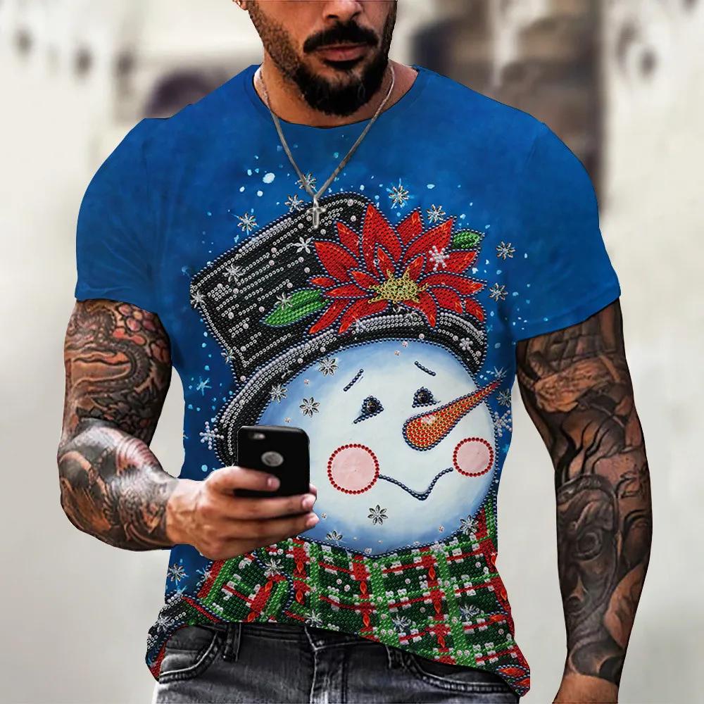 ETST 07 HX Kerst Heren T-shirts 3D Gedrukt Leuke Sneeuwpop T-shirt Tieners Jongens Korte Mouw Tees Tops Mannen Kleding S-7XL Kerstcadeaus 6XL