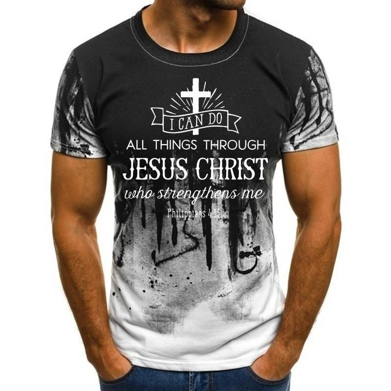Baibao QIQI Zomer Heren Jezus Christus Kruis 3D Print Korte Mouw Casual All-Match Mode T-shirt Oversized Ronde Hals T-shirt M