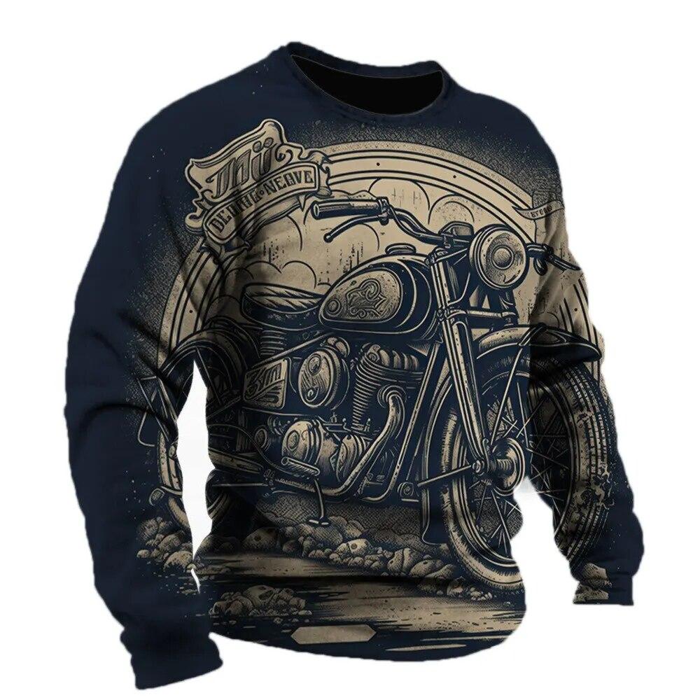 Nihao Vintage heren T-shirt katoen motorfiets patroon lange mouw t-shirts 3D bedrukte kleding grafische straat harajuku oversized 6XL