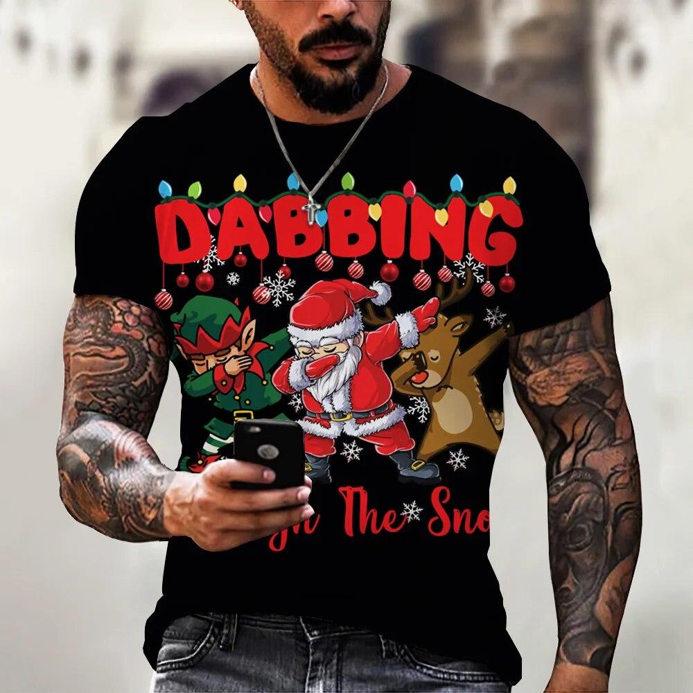 Kukebang 2023 Kerst Man 3d Print T-shirt Nieuwe Mannen Korte Mouw Vakantie Jurk Ronde Hals Top Tee Kerstman Streetwear Fashion cool T Shirts 6XL
