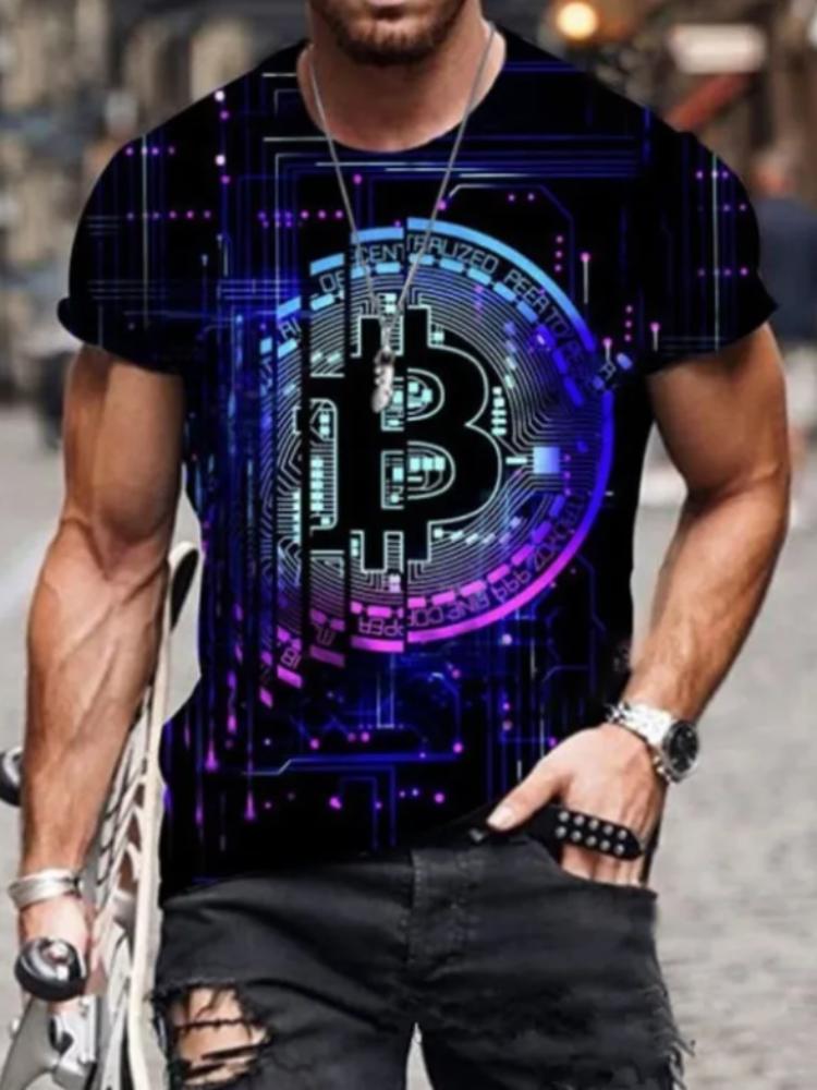 Kukebang Heren T-shirt voor herenkleding Unisex Bitcoin Grafische 3D-print T-shirt Zomer Tops Korte mouw Mode Casual Oversized T-shirts XL