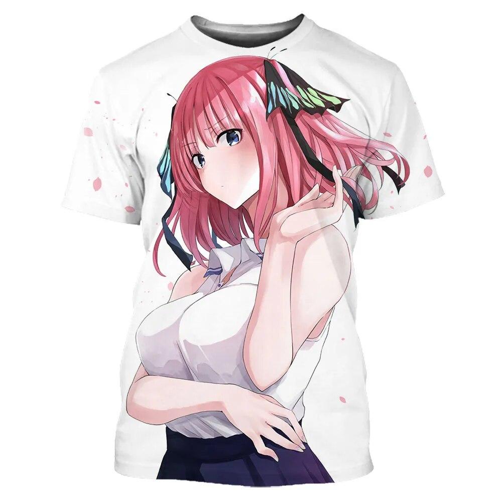 Bobby 2 De Typische Quintuplets Zomer T-shirt Anime Meisjes Nakano Nino 3D Print Casual Korte Mouw Mode Tee Tops Mannen Kleding L