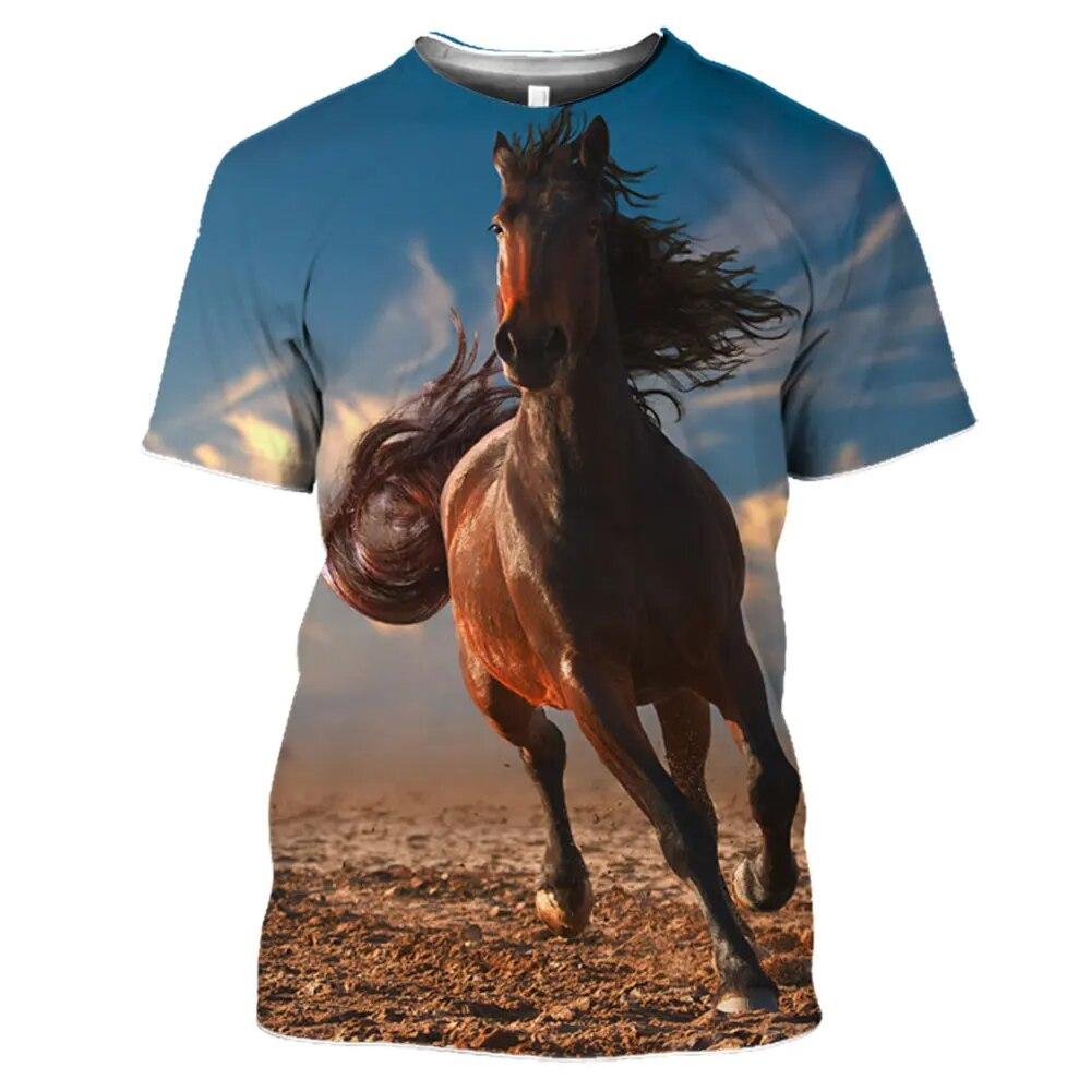Xin nan zhuang Heren T-shirts Robuuste paarden Sneeuw Anime paarden Dieren t-shirt Dames Casual T-shirt Truien Korte mouwen Grote kleding M