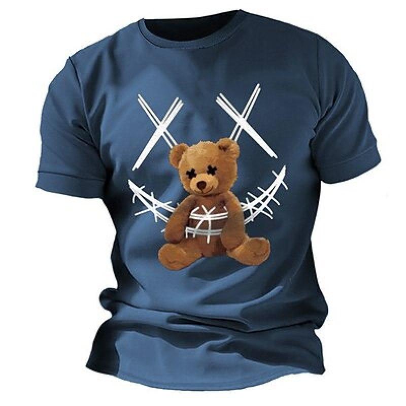 Bobby 2 Halloween Heren Grafisch Overhemd Beer Prints Designer Basic Casual T-shirt Buiten Dagelijks Sport Zwart Blauw Donkergroen Korte Mouw Ronde Hals Teddy Katoen 6xl