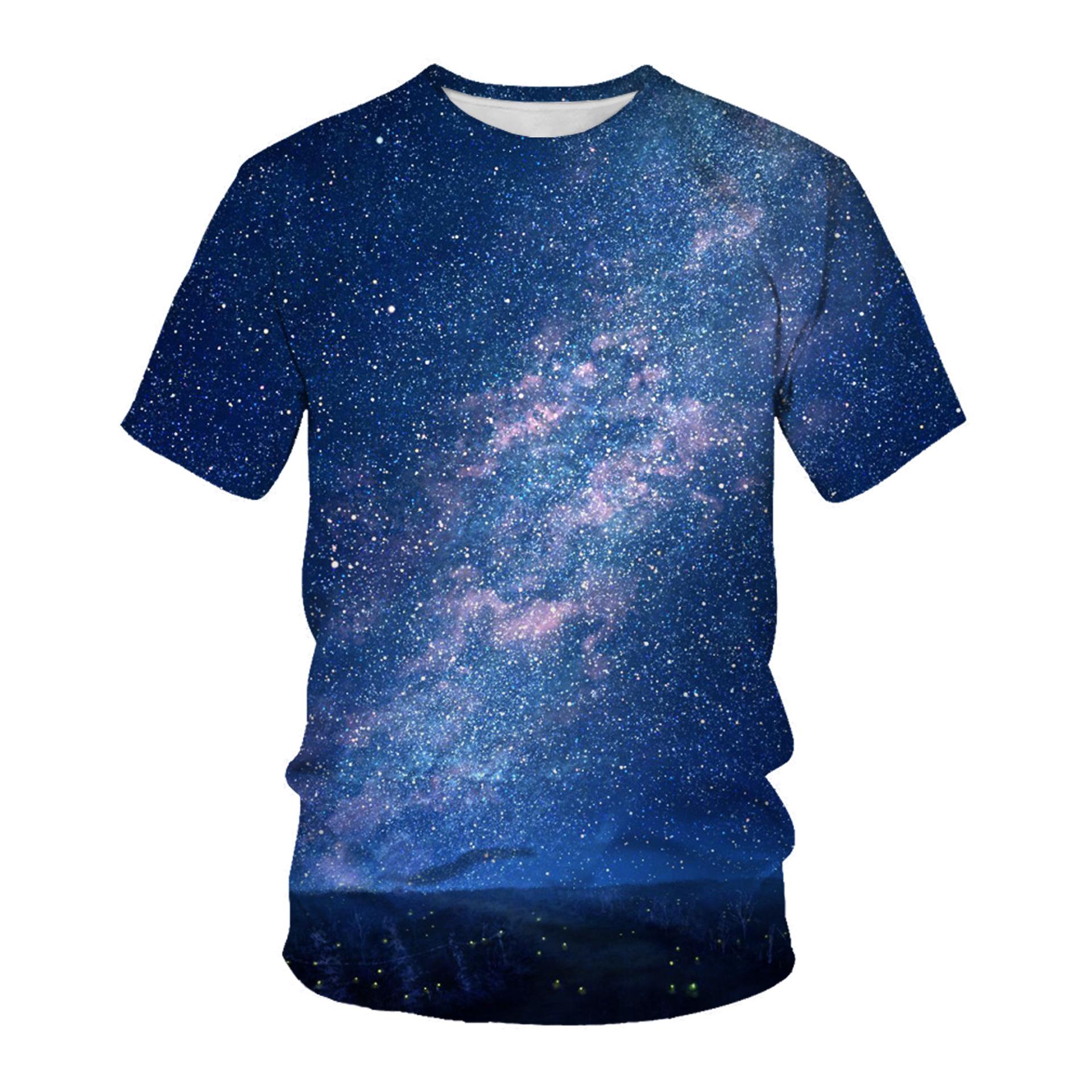 HerSight Zomer T-shirt met korte mouwen Universe Starry Sky 3D digitale print Tee Heren ronde hals casual sporttop L