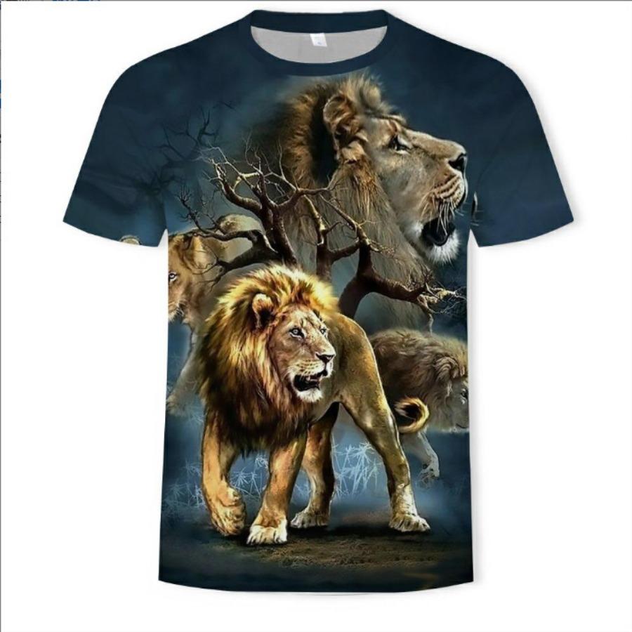 ForYourBeauty Heren Lente Zomer Dierenpatroon Tees Mode Leeuwenprint Ronde hals 3D T-shirt met korte mouwen XL