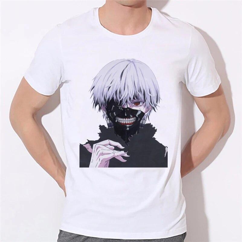 YSM Cotton Tshirt Tokyo Ghouls T-shirt Cartoon Kaneki T-shirt Mode Mannen vrouwen Overhemd Kraag Fabriek direct S wit