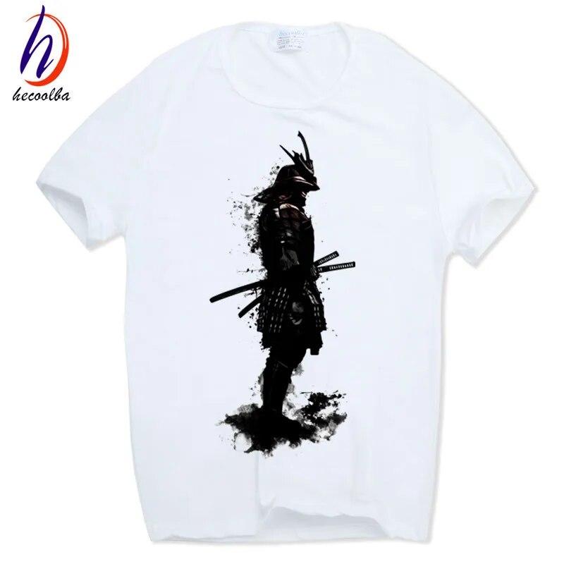 YSM Cotton Tshirt Aziatische maat Merk Mannen Vrouwen Print Japan Samurai Warrior T-shirt Anime geek Zomer Kort XXXL wit