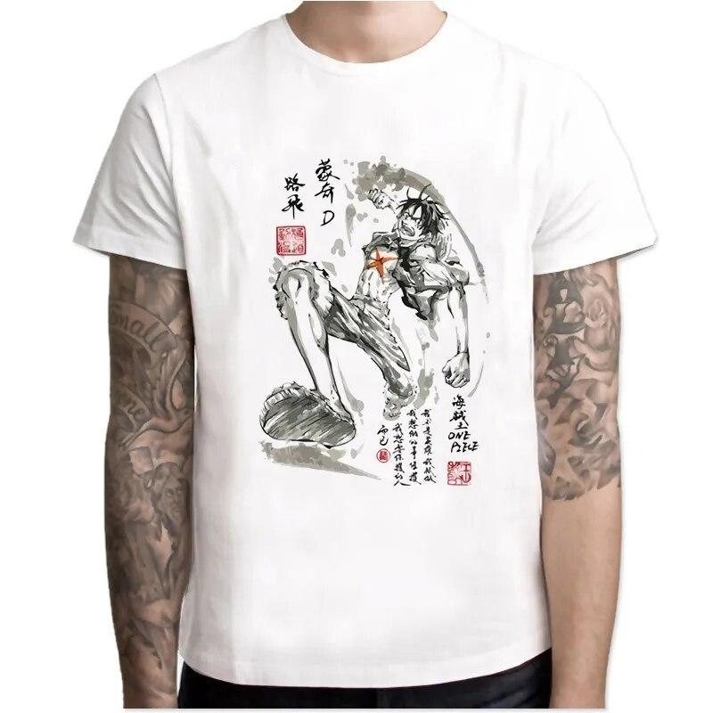 YSM Cotton Tshirt Eendelig T-shirt Japanse Anime Shirt Heren T-shirt Luffy T-shirts Kleding Tee XXXXL wit