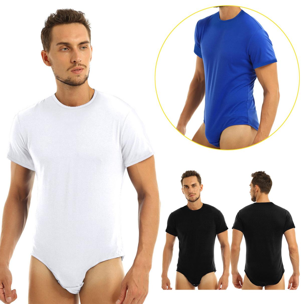 YOOJIA Heren eendelig ondergoed korte mouw druk kruis T-shirt bodysuit romper pyjama volwassen playsuit XXL