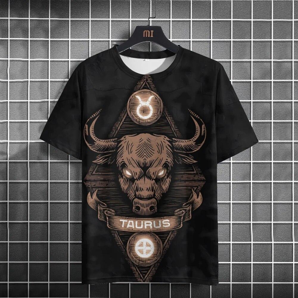 ETST 03 Sterrenbeeld Patroon Gedrukt T-shirt Zomer Korte Mouwen Knoppen Top Modieuze Straat O Hals T-shirts Oversized kleding 2XL