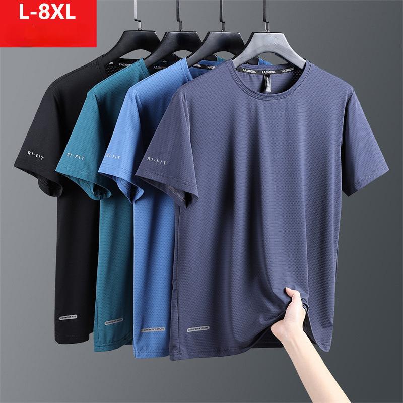 WowClassic 8XL Summer Ice Silk Snel drogend T-shirt met korte mouwen voor heren, plus size, los, ademend, dun, sportfitness-shirt voor heren, top 6XL legergroene kleur