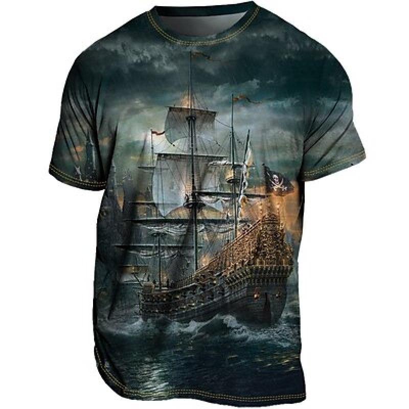 ETST 07 Heren T-shirt T-shirt Grafisch Schip Nautisch Ronde hals Kleding 3D-print Buiten Casual Korte mouw Print Vintage modeontwerper 4XL