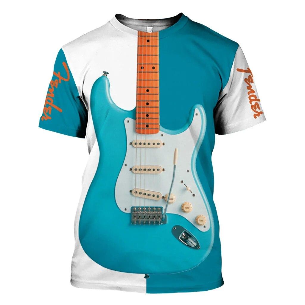 Bobby 2 Jazz 3D Print Sax Gitaar Klarinet heren T-shirt Klassieke Muziekinstrumenten Korte Mouw Hip Hop Pop Casual Tees Ronde kraag Tops XL
