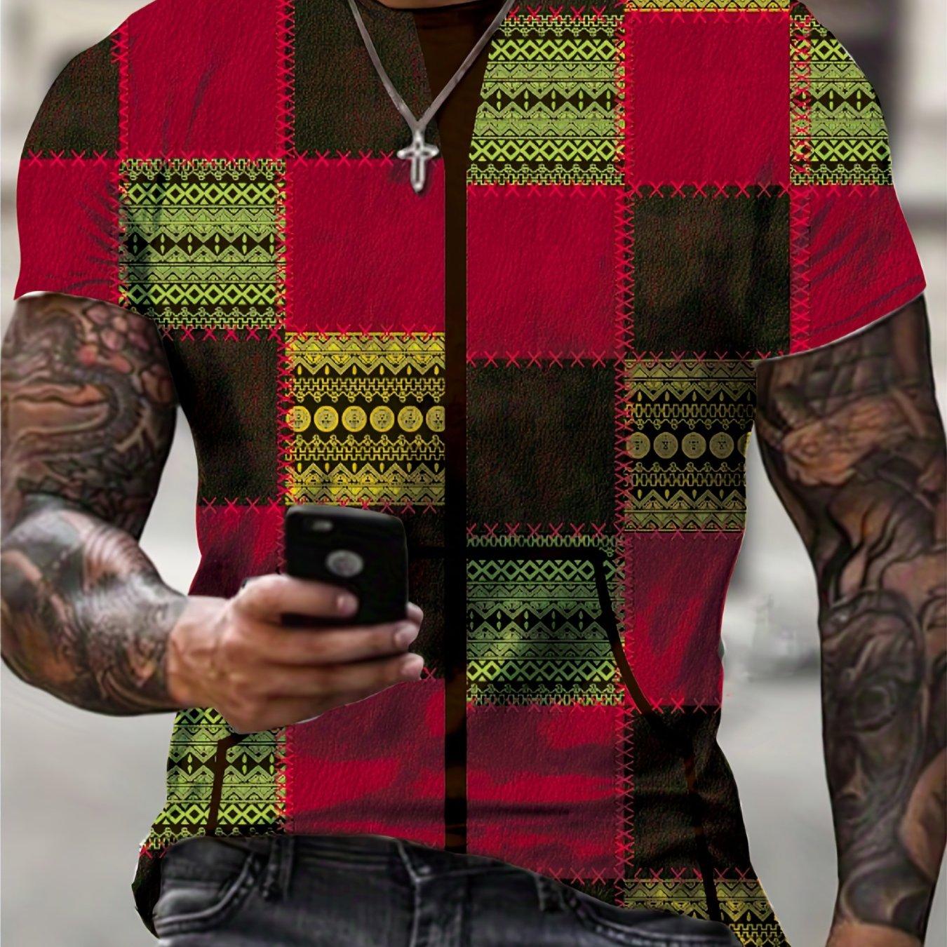 ETST 07 T-shirt met geometrische patronen en korte mouwen voor heren - Stijlvol zomer-T-shirt 6XL
