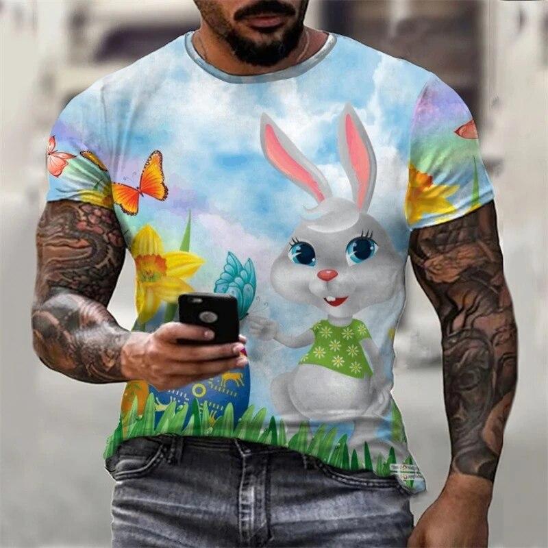 ETST 03 Paaszomer Heren T-shirt Grappig Konijn Ei 3D Afdrukken 6XL