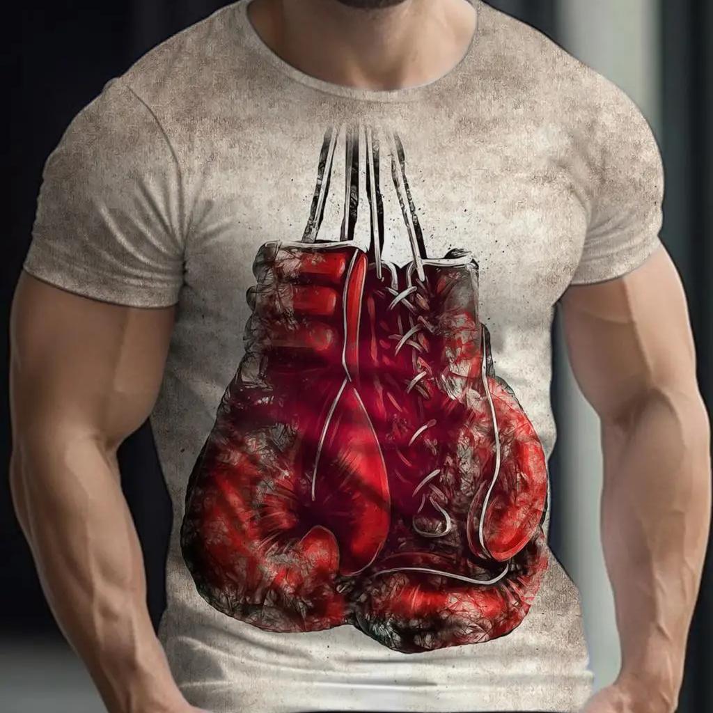 Bobby 2 Heren Gym T-shirt Bokshandschoen T-shirt 3D-print Zomer Boksen Sneldrogend Ronde hals Korte mouw Strakke tops Heren Casual kleding L