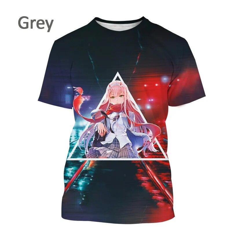 Xin nan zhuang Japanse Anime Zero Two Darling in The FRANXX Kawaii Tees 3D Printing T-shirt Mode Sexy Top Casual Korte Mouw T-shirt XL