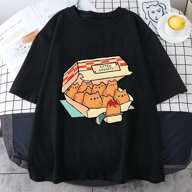 Nihao Leuke Kat Koekjes Dipsaus Print Zomer Mannen/Vrouwen O-hals T-shirt Casual Katoen Korte Mouw Trui Trend Unisex Kleding S