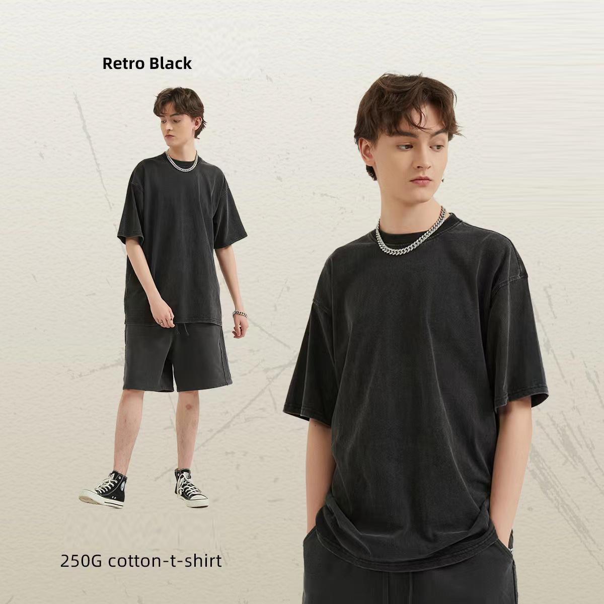 AKIN QUARTER 24 2024 streetwear retro zwart effen kleur unisex T-shirt XXL