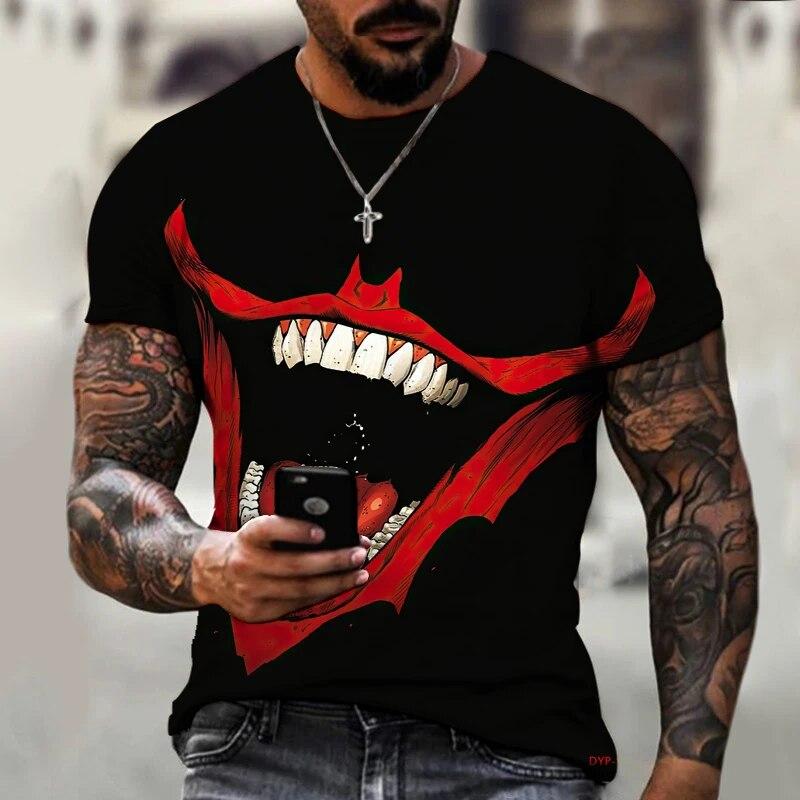 Baibao QIQI Zomer Heren T-shirt Heren Shirt Evil Mouth Open Mond 3D Print T-shirt Hoogwaardig Polyester Comfortabel Los Oversized XXXL