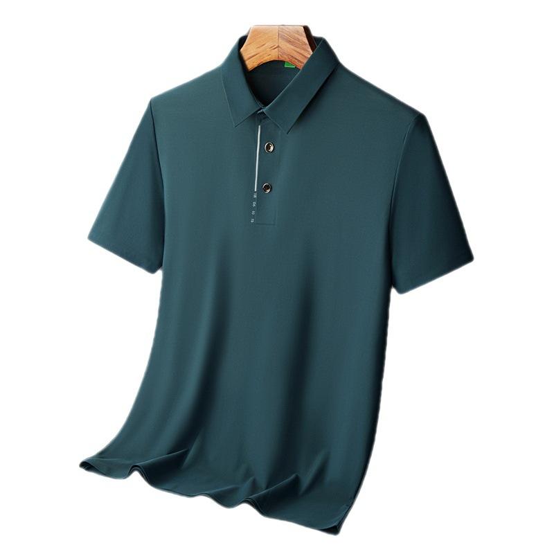 Plus Size Men Clothing Naadloze Ice Silk POLO-shirt voor heren, korte mouwen, hoge elasticiteit, strijkvrij, slim fit, licht luxe, zakelijk, rust XXXXXL lichtblauwe kleur