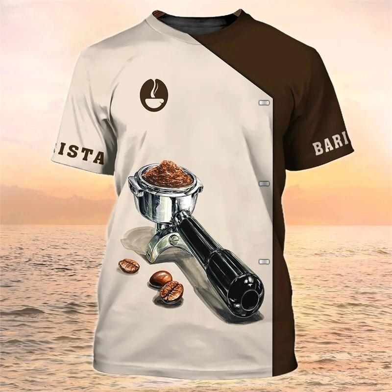 Xin nan zhuang Barista Shirt Heren T-shirts Koffie Mode Uniform Korte Mouw Heren Kleding Zomer Casual Oversized Ronde Hals T-shirt Kleding L