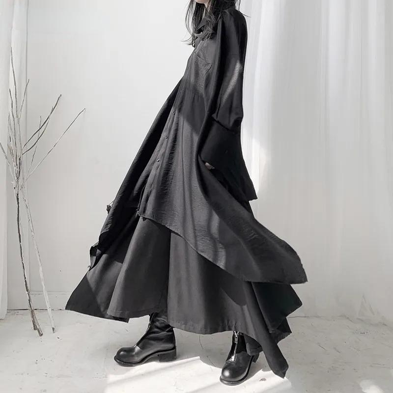 Exotic Zwart Shirt Gotisch Donker Esthetisch Onregelmatig Blouse Japanse Mode Designer Kleding Oversized Shirts Emo XL wit