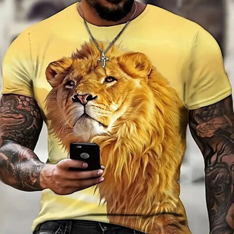 ETST 07 Heren T-shirt Tee Grafisch Dier Leeuw Ronde Hals Kleding Kleding 3D Print Buiten Dagelijks Korte Mouw Print Vintage Modeontwerper XL