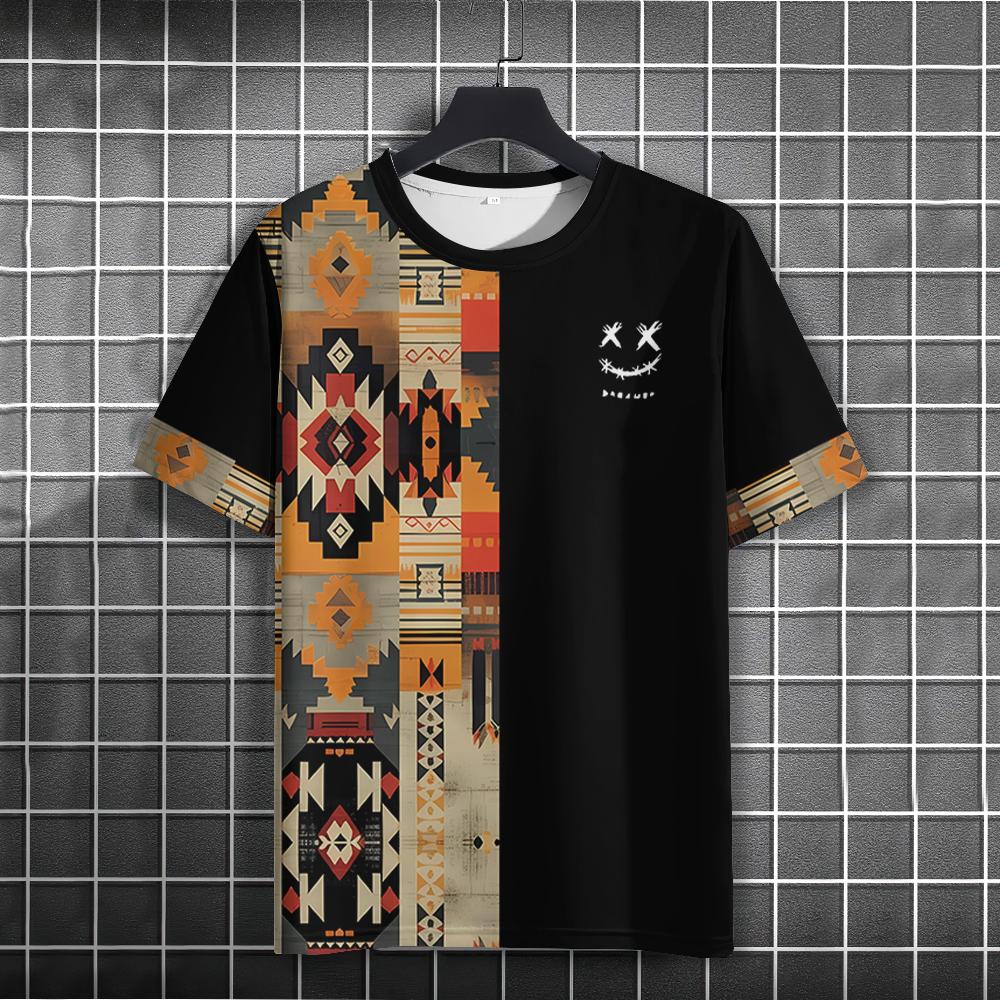 Bobby 2 Vintage heren T-shirt Etnische print Casual Korte mouw Zomer Ronde hals Streetwear Heren Losse sweatshirt Ademende herenkleding 6xl