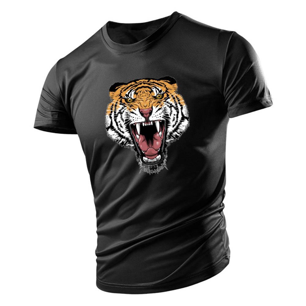 Laoxu Vier Seizoenen Volwassen Heren T-shirt Met Ronde Hals Casual Top Creatieve Horror Tijger 2d Gedrukt Meerkleurig Sneldrogend Korte mouw XXXL grijs