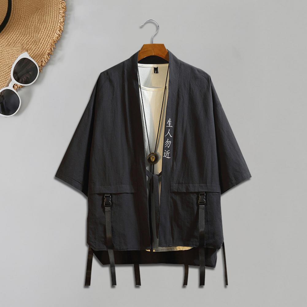 LAOHU Japanse mode heren taoïstische gewaden techwear casual korte mouwen dames heren shirt dunne streewear punk kleding L zwart