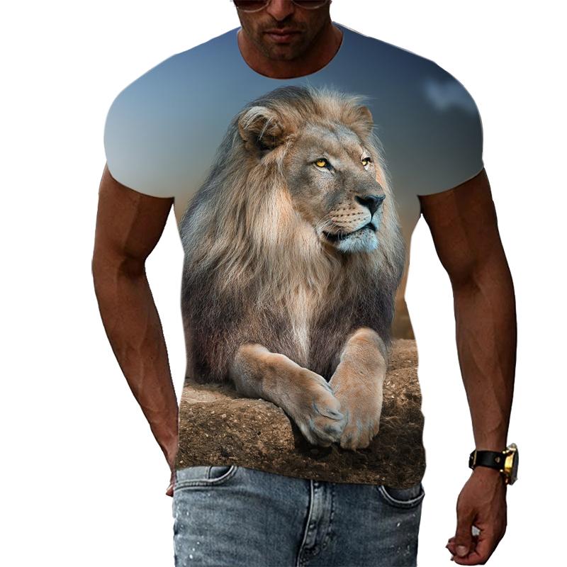 Laoxu Zomer Nieuwe Creatieve Leeuw grafische t-shirts Heren Mode Casual Trend Dier Patroon T-shirt harajuku 3D Print streetwear Tops L rood