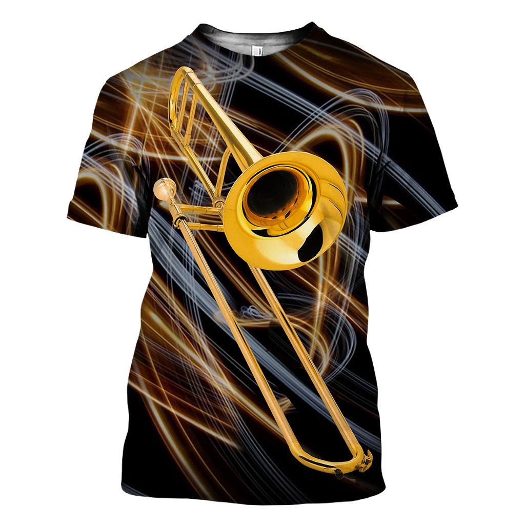 Wengy 2 Jazz 3D Print Sax Gitaar Klarinet heren T-shirt Klassieke Muziekinstrumenten Korte Mouw Hip Hop Pop Casual Tees Ronde kraag Tops 6XL