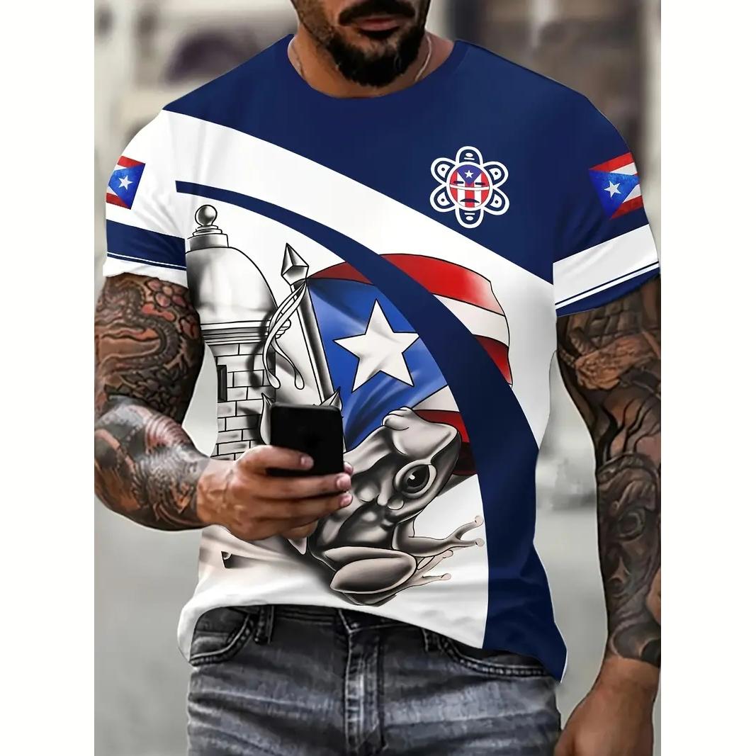 Xuhaijian02 Puerto Rico Heren T-shirt Zomermode Korte Mouw Top Vlag Patroon Print T-shirt Oversized Kleding Ronde Hals Trui 6XL