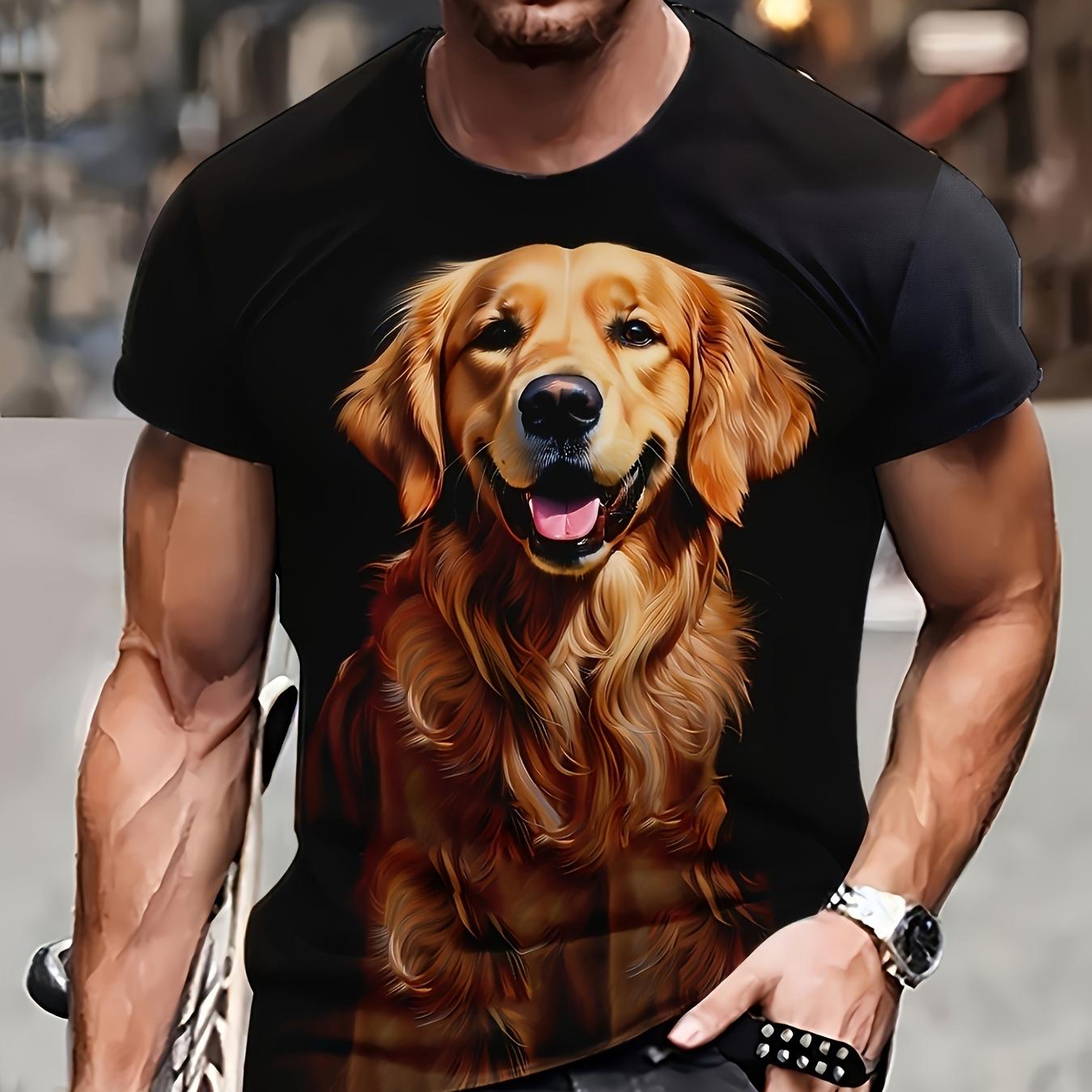 ETST WENDY 005 3D Digitaal Golden Retriever Hond Patroon Ronde Hals En Korte Mouw T-shirt, Comfortabele En Ademende Casual Tops Voor Heren Zomer Buitenkleding L