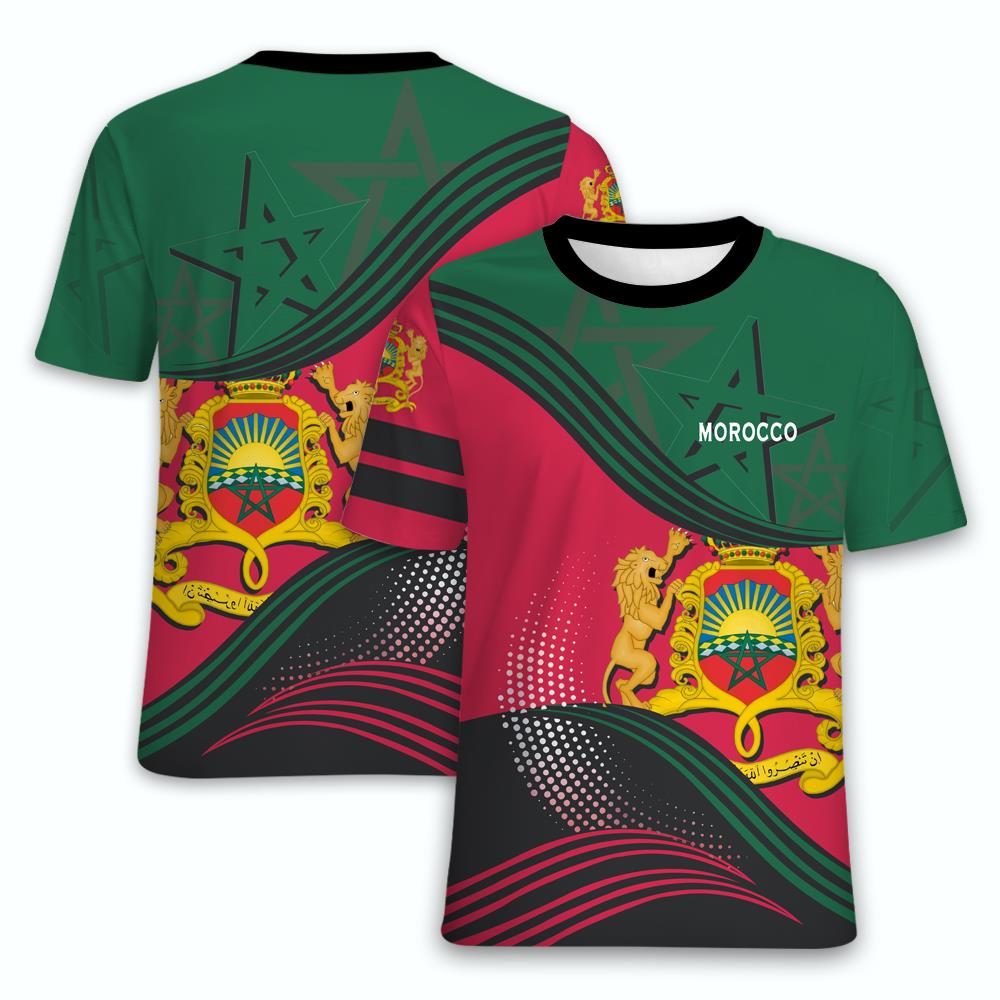 ETST WENDY 005 Marokko Vlag Nationaal Embleem 3D Print T-shirt Heren O-hals Korte Mouw T-shirts Oversized Zomer Streetwear Kinderen Casual T-shirts Tops 3XL