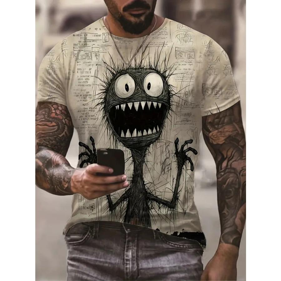 HerSight Monster T-shirt met korte mouwen en ronde hals voor heren - opvallend grafisch nieuw ontwerp voor heren zomer- en outdoorstijl tops M