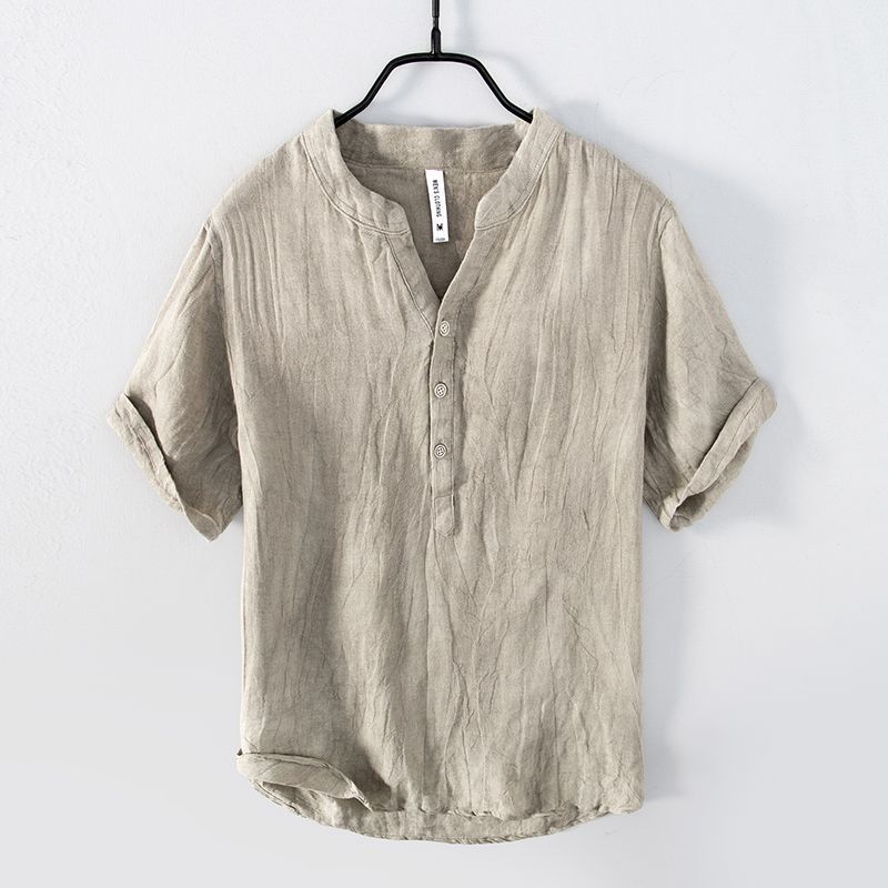 Marll Zomer intage Pure Linnen Korte Mouw T-shirt voor Heren Dunne Effen Kleur Slanke Herenkleding Grote Maat 5XL XL zwart