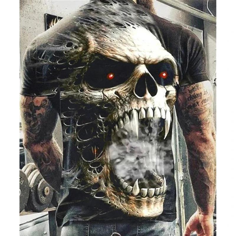 The second face a man Schedels T-shirts voor heren 3D-geprint ontwerp Korte mouwen tops T-shirt Mode Vintage Schedel Streetwear Oversized tops Herenkleding XXXL zwart