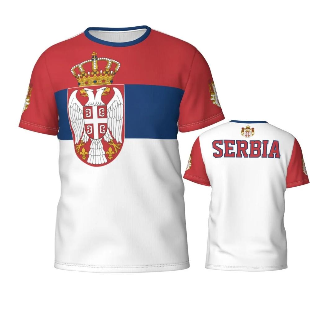 Laoxu Servische vlag badge 3D T-shirt voor heren en dames T-shirt shirts Teamkleding Voetbalfans Cadeau XL wit