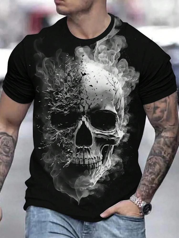 Xr 01 Zomer Mannen Schedel Grafische 3D Gedrukt T-shirt Korte Mouwen T-shirt Voor Mannen Dagelijkse Streetwear Tees Tops Ronde Hals casual T-shirt 6XL