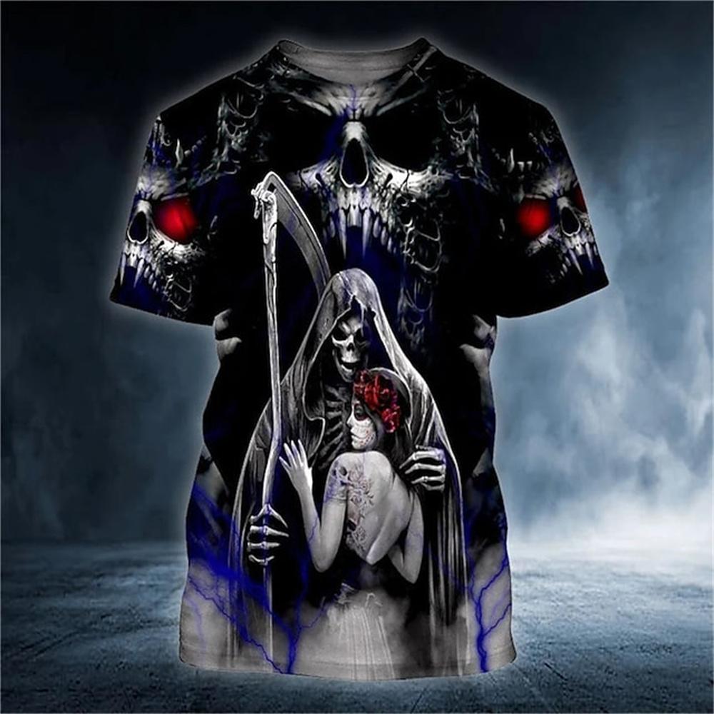 Laoxu Mode Schedel 3D Afdrukken Heren T-shirts Gothic Vintage Harajuku Oversized Korte Mouw Straat Punk Stijl O-hals Tees Trend Tops XL groen