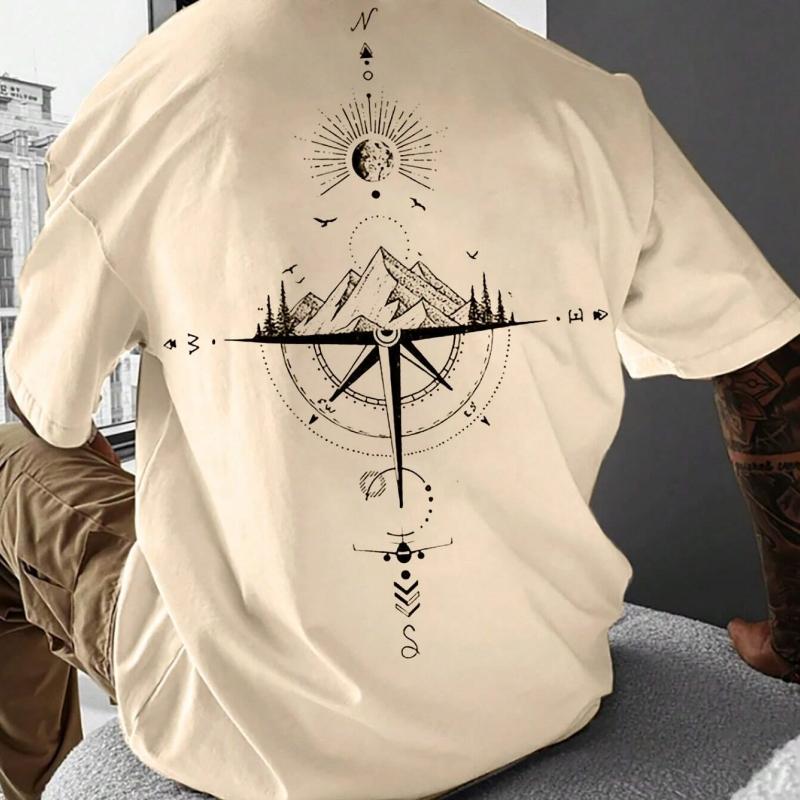 ETST 03 2024 Nieuwe Zomer Mannen T-shirt 3d Kompas Gedrukt Korte Mouw Tees Eenvoudige Mode Mannelijke Kleding Losse Oversized T-shirt Voor mannen L
