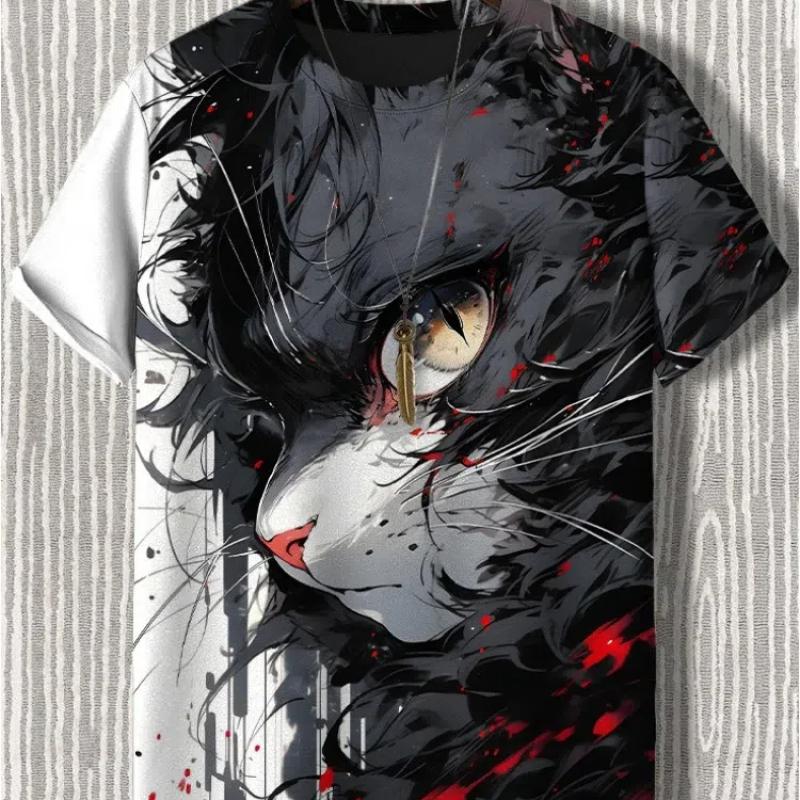ETST 07 Heren T-shirt Japanse stijl Samurai Cat Grafisch 3D-geprint T-shirt Casual korte mouwen T-shirt Outdoor Oversized herenkleding Tops 6XL