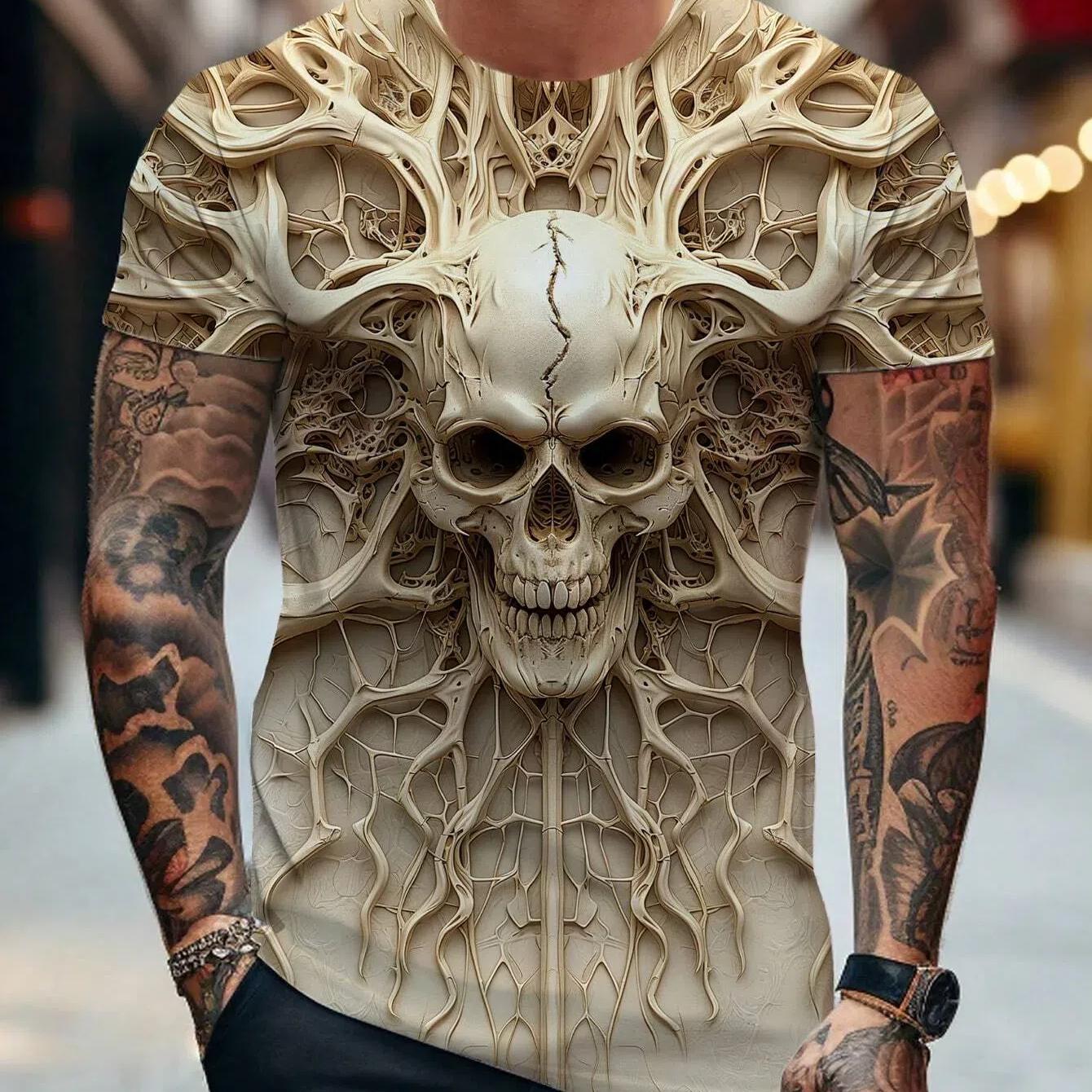 ETST WENDY 005 Zomer Mannen Schedel Grafische 3D Gedrukt T-shirt Korte Mouwen T-shirt Voor Mannen Dagelijkse Streetwear Tees Tops Ronde Hals casual T-shirt 6XL