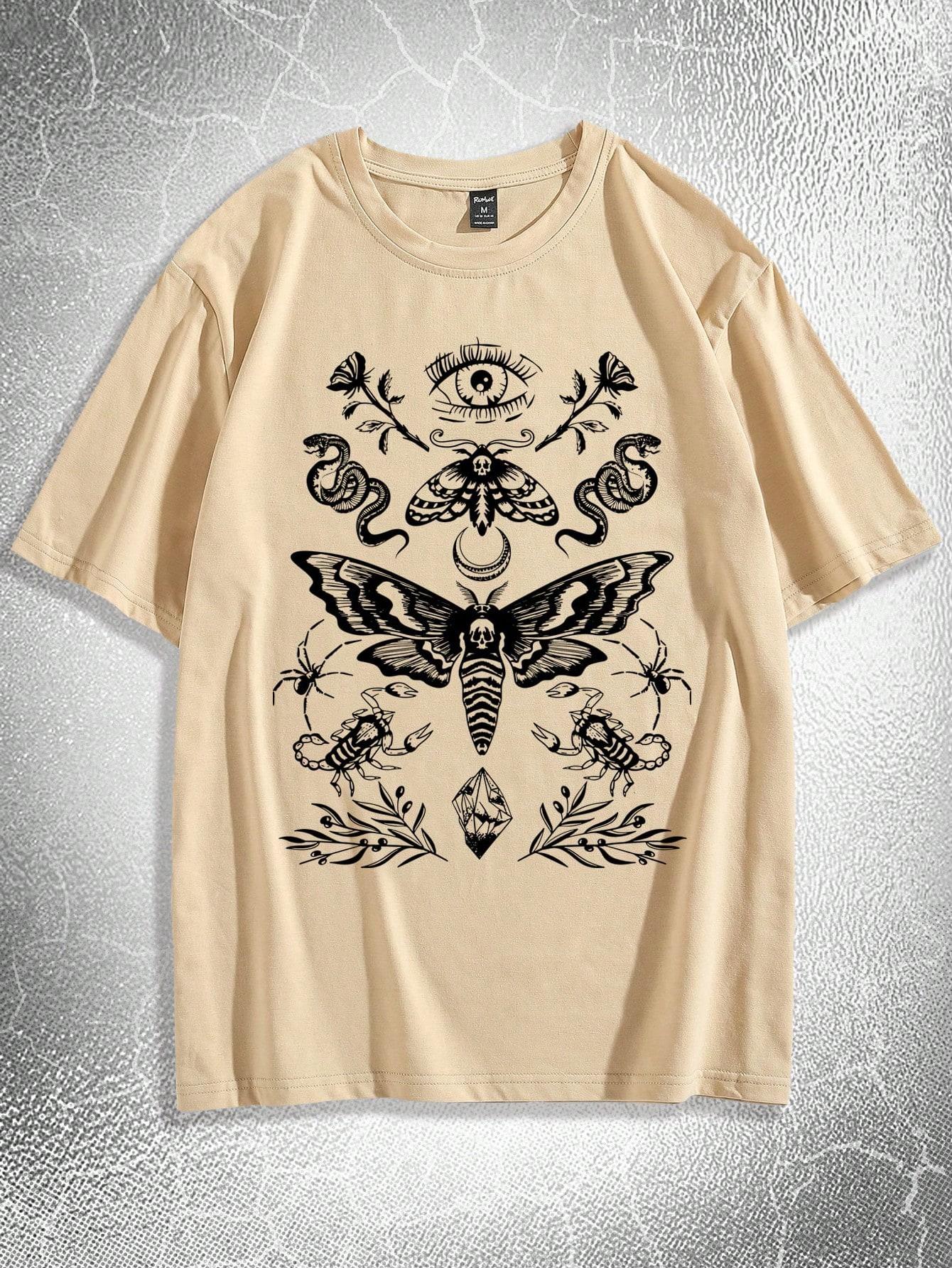 ETST 07 ROMWE Goth Heren Katoenen Motten- & Slangenprint T-shirt 5XL