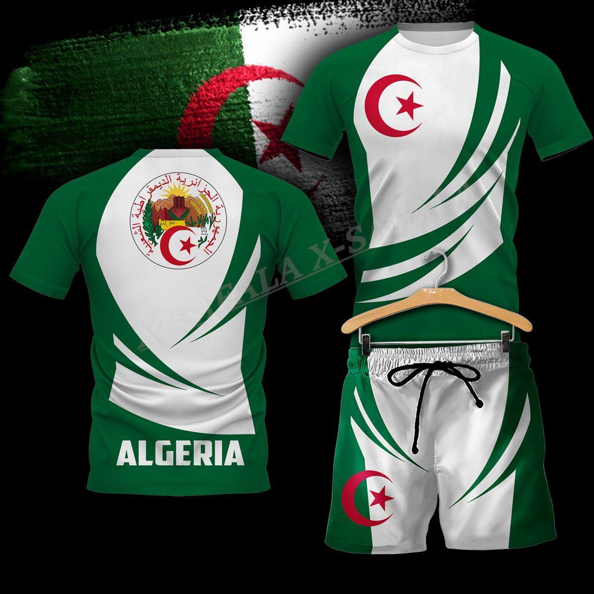 ETST 07 Algerije Land Vlag 3D Print T-shirt Korte Combo Strandset Heren Zomer Korte Mouw Casual Heren T-shirt BoardShorts Set M