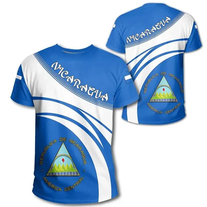 ETST 007 Nicaraguaanse vlag Nationaal embleem 3D-print T-shirt voor heren Casual mode tops Ronde hals T-shirt Oversized Sport Korte mouwen 2XL
